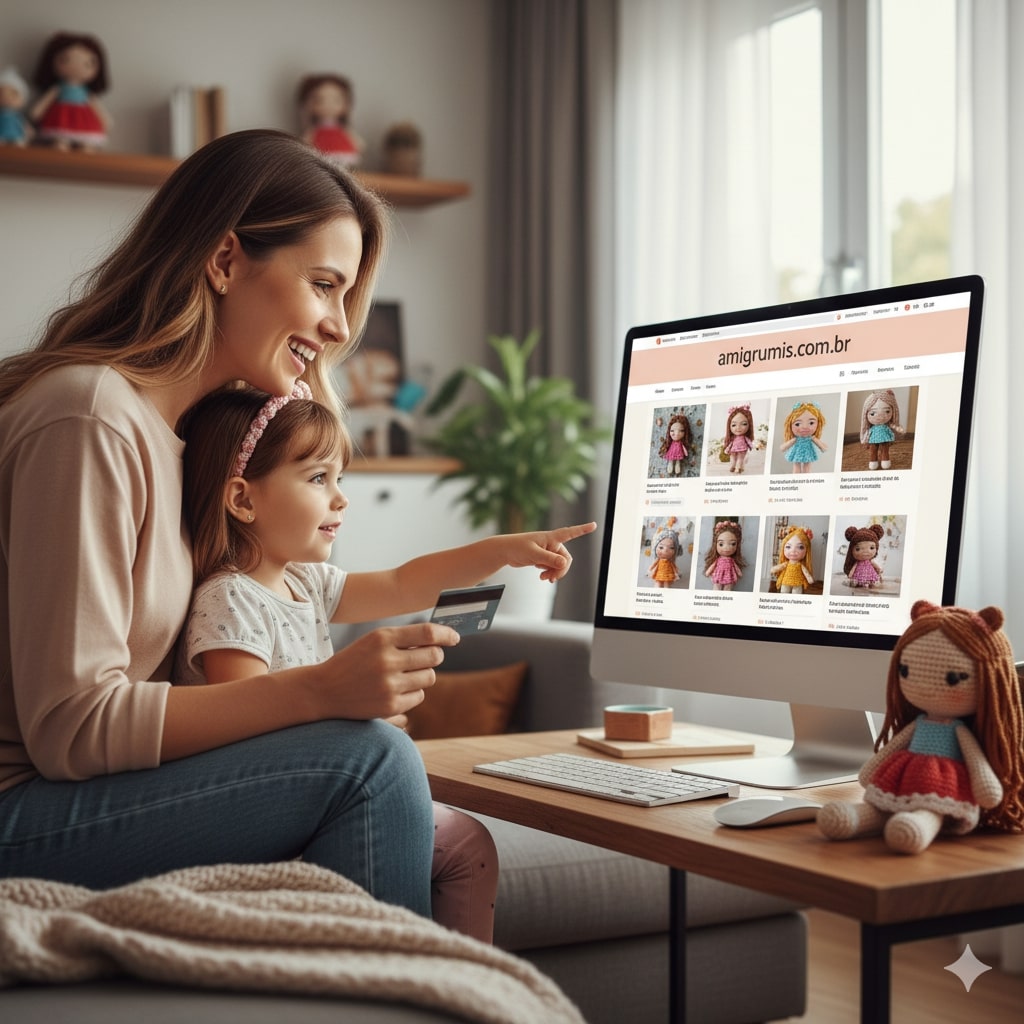 Close-up de uma videoaula de crochê mostrando a técnica dos pontos.